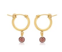 Gold hoops with round garnet gemstones.
