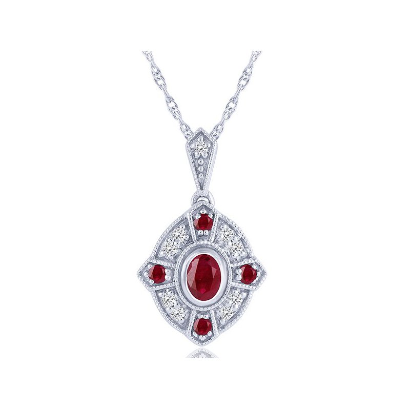 14K white gold necklace with rubies.