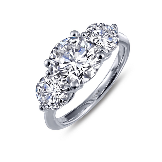 Three Stone Simulated Diamond Ring in Platinum Bonded Silver