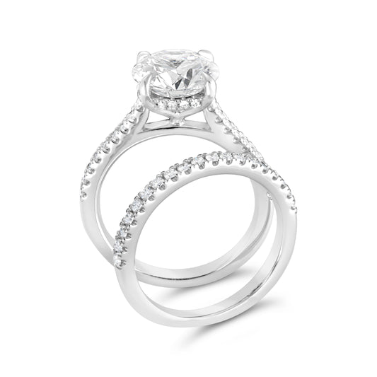 Mercury Ring Hidden Accent Complete Engagement Ring in 14 Karat White Gold with 3.09ctw of Round Lab-Grown Diamonds, Clarity: VS1, Color: F
