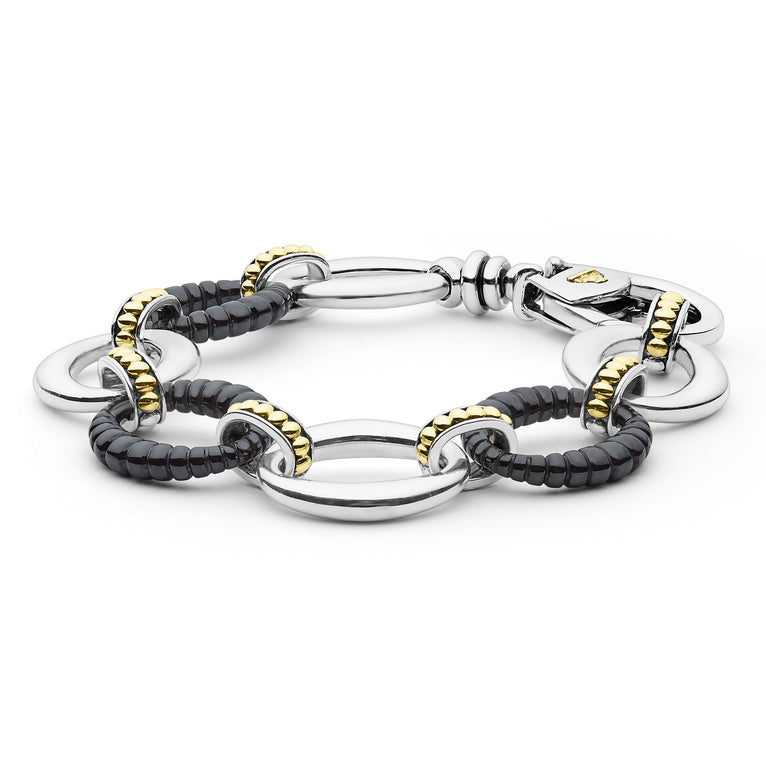 Sterling silver bracelet with black ceramic links.