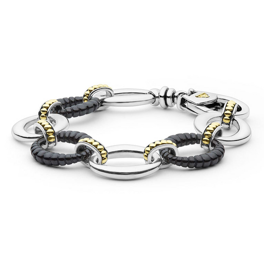 Sterling silver bracelet with black ceramic links.