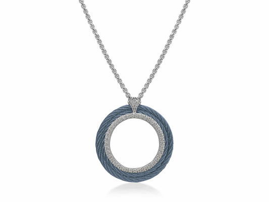 Natural Diamond Necklace in Stainless Steel - 18 Karat White - Blue with 0.36ctw Round Diamond