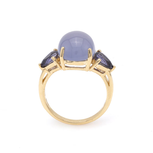 ReMarkable Estate Color Gemstone Ring in 14 Karat Yellow Gold with 1 Cabochon Lavender Quartz 4.88ctw 12mm-12mm