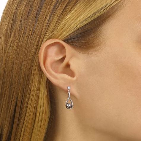 Gemsone Corporation Dangle Color Gemstone Earrings in Sterling Silver with 2 Grey Pearls