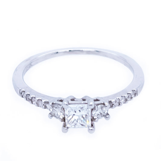 Three Stone Natural Diamond Complete Engagement Ring in 14 Karat White with 0.33ctw G I1 Princess Diamond