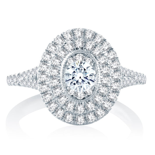 Halo Natural Diamond Complete Engagement Ring in 14 Karat White with 0.30ctw H I1 Round Diamond