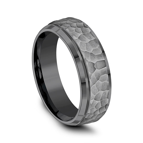 Hammered grey tantalum band, 7.5MM width.