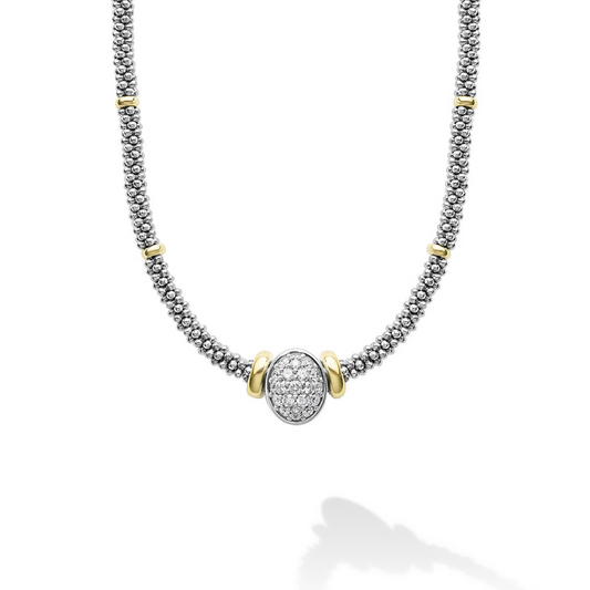 Lagos Signature Caviar Collection Natural Diamond Necklace in Sterling Silver - 18 Karat White - Yellow