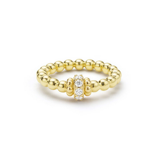 Lagos Caviar Gold Collection Stackable Fashion Ring in 18 Karat Yellow with 0.164ctw G/H SI1 Round Diamond