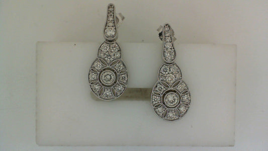 14K white gold diamond drop earrings.