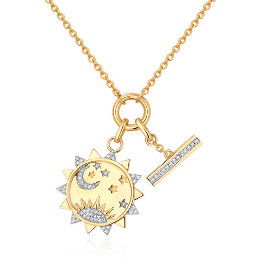 Sun and moon diamond pendant necklace.