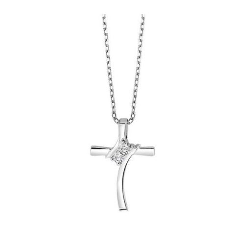 Sterling silver cross necklace with diamonds.