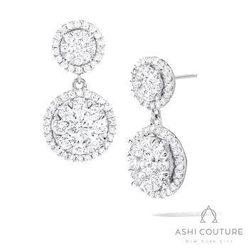 Ashi Diamonds, LLC Drop Natural Diamond Earrings in 18 Karat White Gold with 1.90ctw F/G VS2-SI1 Round Diamonds