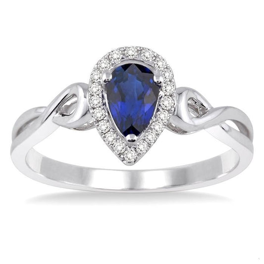 Color Gemstone Color Gemstone Ring in 14 Karat White with 1 Pear Sapphire 0.52ctw