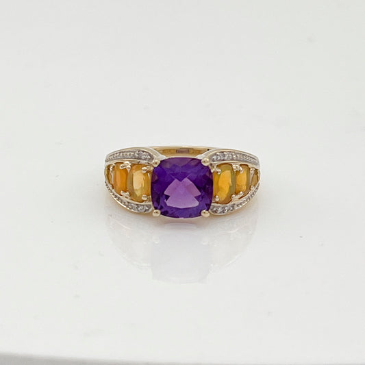 ReMARKable Estate Color Gemstone Ring in 10 Karat Yellow Gold with 1 Cushion Amethyst 8mm-8mm