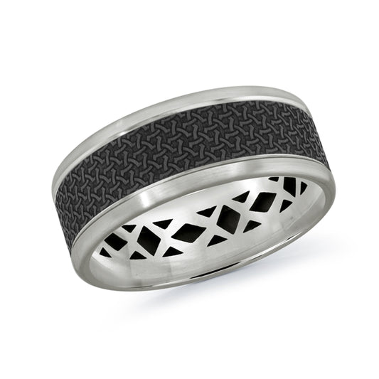 Carbon fiber and white gold carved band.