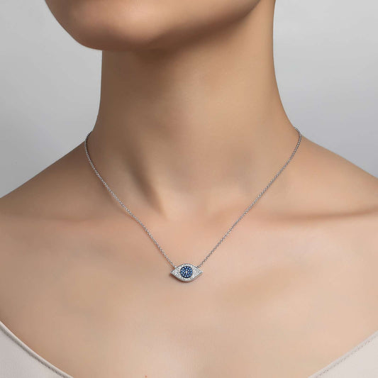Simulated diamond and sapphire pendant necklace.