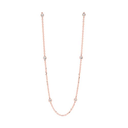 Rose gold necklace with round diamonds.
