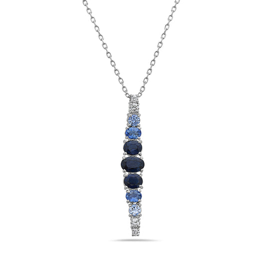 Pendant Color Gemstone Necklace in 14 Karat White with 7 Various Shapes Sapphires 1.95ctw