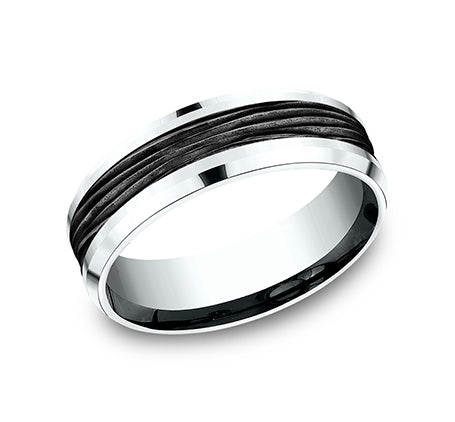 Titanium and white metal carved band, 7MM.