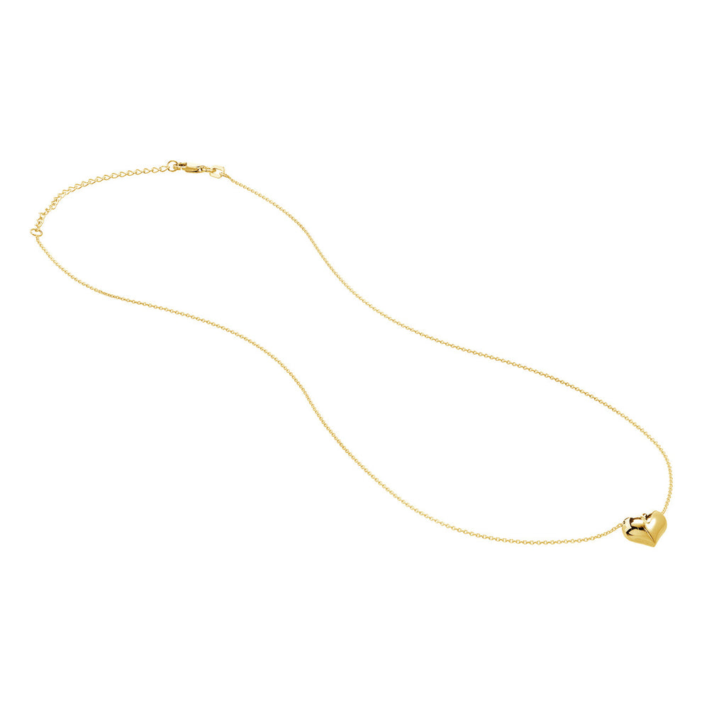 14K yellow gold heart necklace, cable chain.