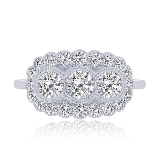 Vintage diamond ring with intricate round settings.