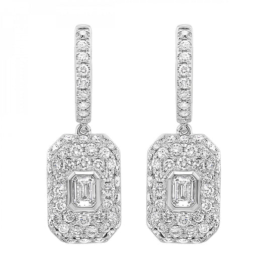 Dangle Natural Diamond Earrings in 14 Karat White with 1.48ctw Various Shapes Diamonds