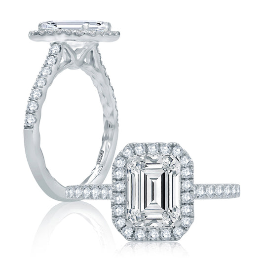 Halo Side Stone Natural Diamond Semi-Mount Engagement Ring in 14 Karat White with 36 Round Diamonds, totaling 0.53ctw