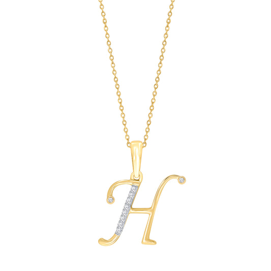 Gold initial necklace with diamond accents.