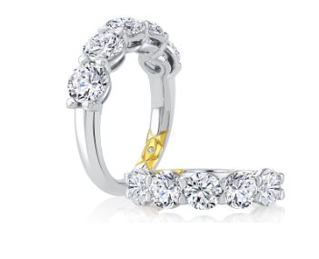 14K white-yellow band with five round diamonds.