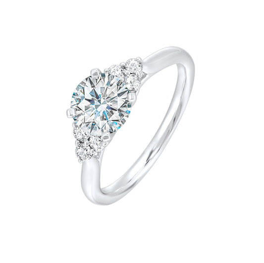 Marks 89 Side Stone Natural Diamond Semi-Mount Engagement Ring in 14 Karat White with 6 Round Diamonds, totaling 0.19ctw