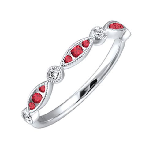 Precious Color Collection Stackable Color Gemstone Band in 14 Karat White with 9 Round Rubies 0.19ctw