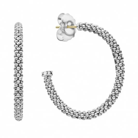 LAGOS Signature Caviar Collection Medium Hoop Earrings (No Stones) in Sterling Silver White