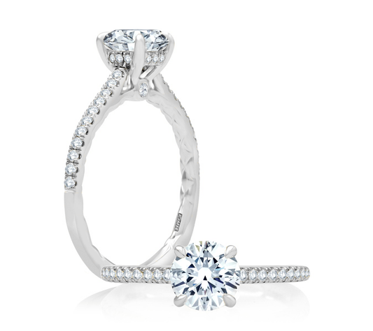 Hidden Accent Natural Diamond Semi-Mount Engagement Ring in 14 Karat White Round Diamond, totaling 0.24ctw