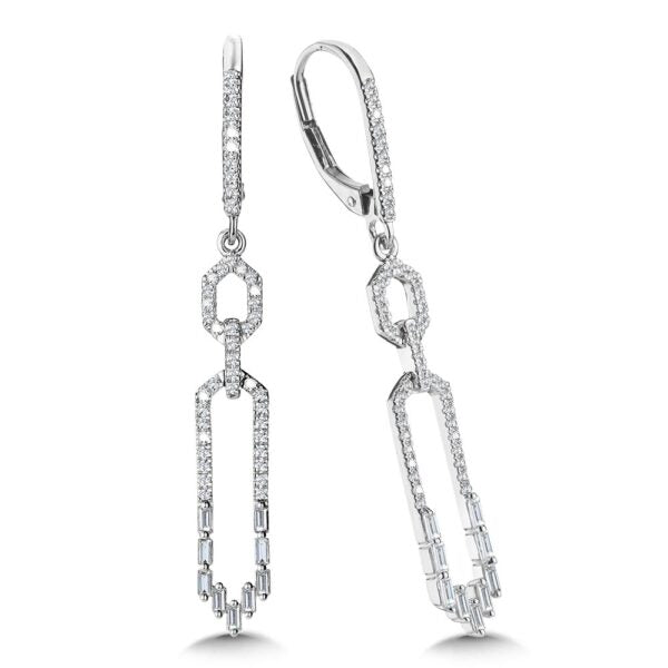 Dangle Natural Diamond Earrings in 14 Karat White with 0.48ctw Various Shapes Diamond