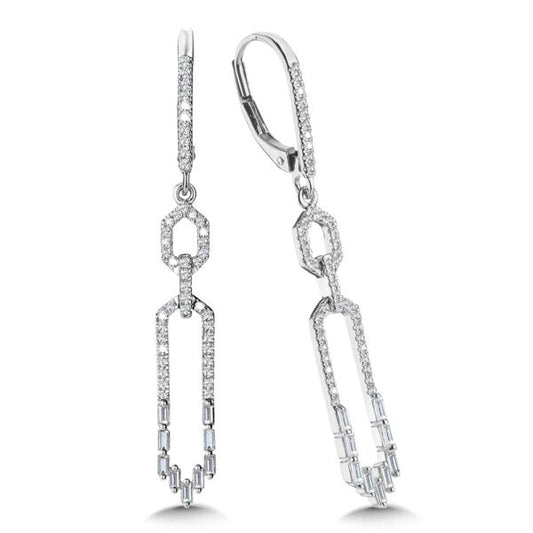 Dangle Natural Diamond Earrings in 14 Karat White with 0.48ctw Various Shapes Diamond