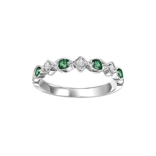 Emerald and diamond band in white gold.