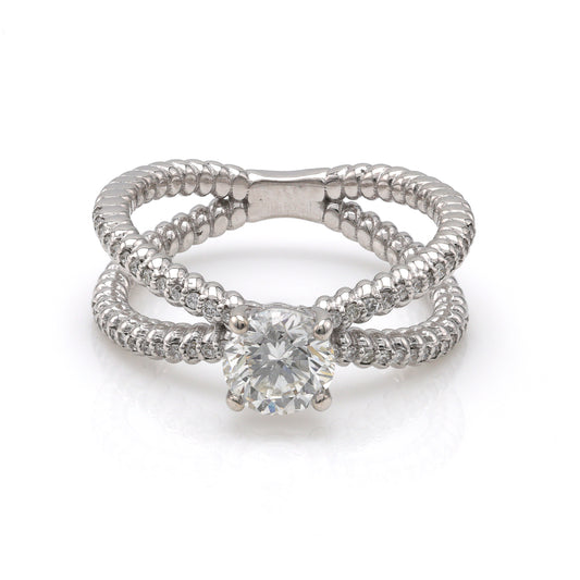 Marks Estate Department 2 Natural Diamond Earth Mined Complete Engagement Ring in 14 Karat White Gold with 1 Round Diamond, Color: J, Clarity: SI2, totaling 0.98ctw