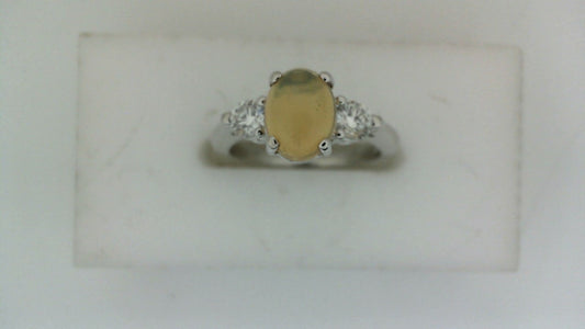 ReMARKable Estate Color Gemstone Ring in 14 Karat White Gold with 1 Cabochon Opal 8mm