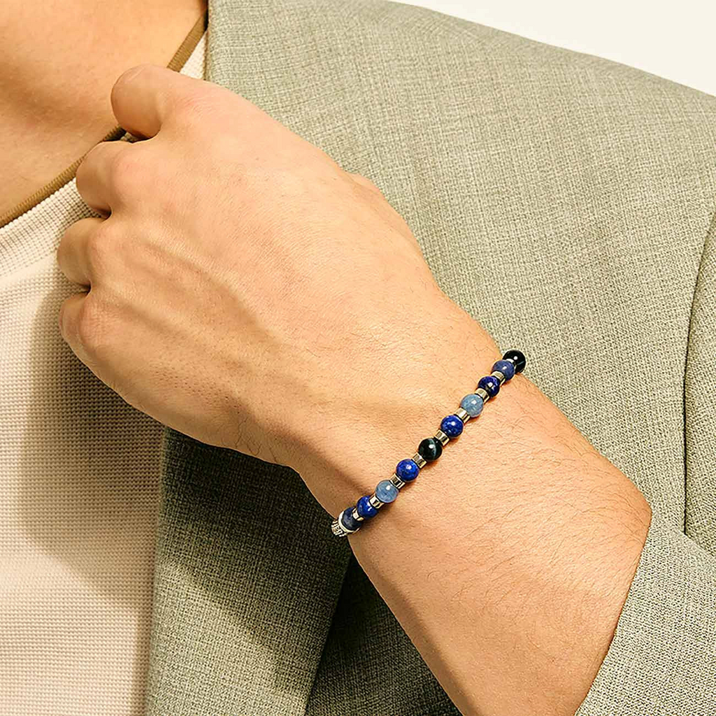 Blue gemstone bracelet with sterling silver.