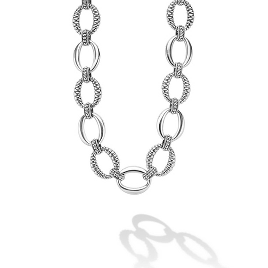 Lagos Signature Caviar Collection Chain Necklace (No Stones) in Sterling Silver White