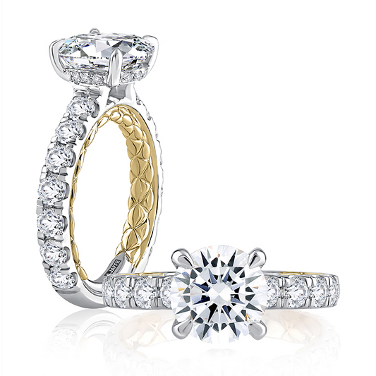 Hidden Accent Natural Diamond Semi-Mount Engagement Ring in 14 Karat White Round Diamond, totaling 1.46ctw