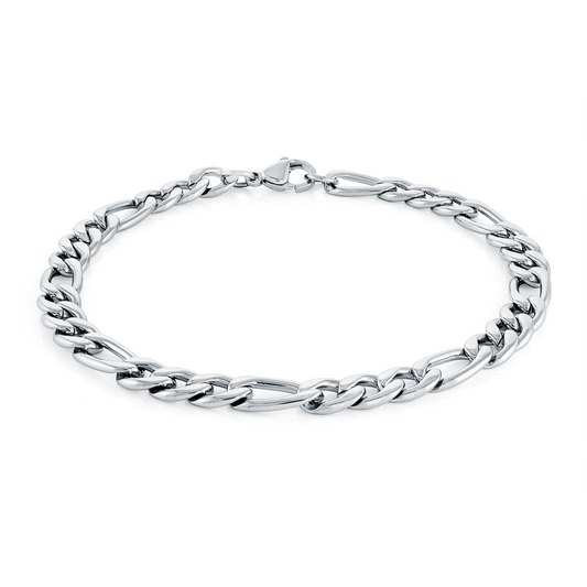 Figaro Bracelet (No Stones) in Stainless Steel White