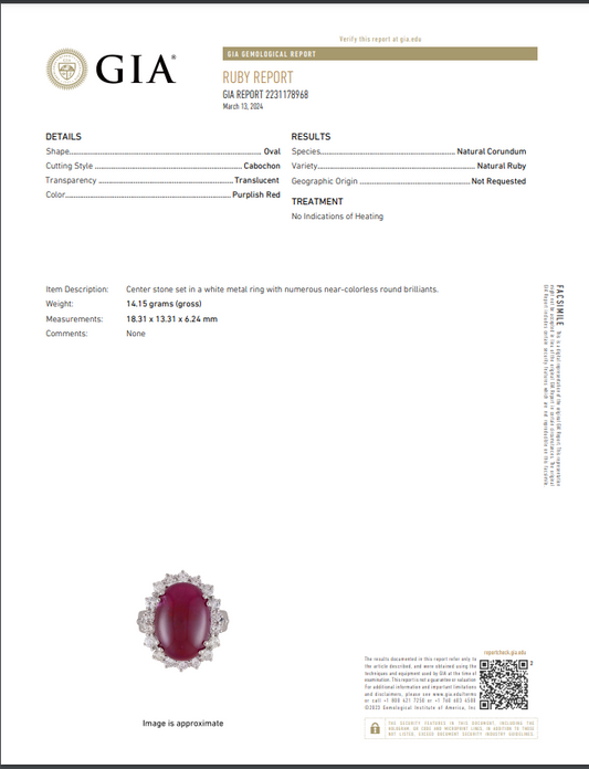 Cabochon ruby ring with diamond accents.
