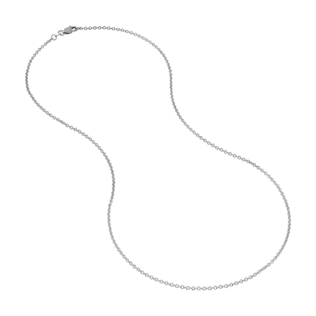 14K white gold polished cable chain.