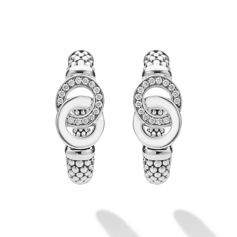 Sterling silver hoop earrings with diamond accents.