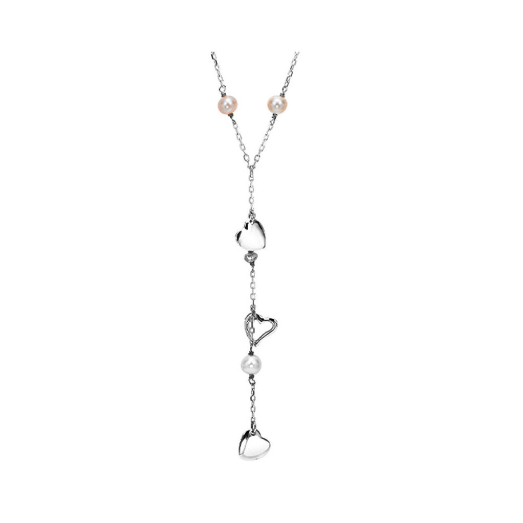 Lariat Color Gemstone Necklace in Sterling Silver White with 5 Freshwater Pink Pearls