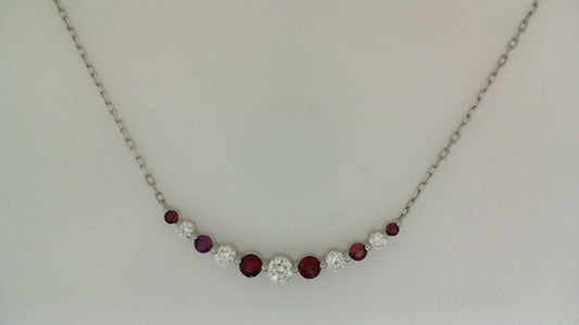 ReMARKable Designs Color Gemstone Necklace in 18 Karat White Gold with 6 Round Rubies 0.61ctw