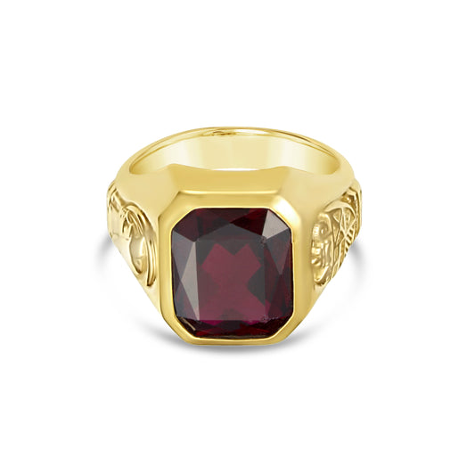 Vintage 10K Yellow Gold Class Ring with Lab Grown Ruby.